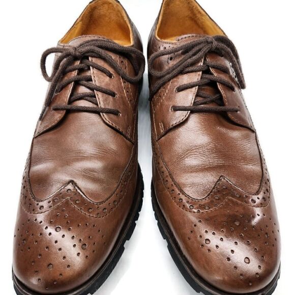 Sandro Moscoloni Handcrafted Brown Leather Lace-Up Brogue Wingtip Derby Shoes - Picture 3 of 12